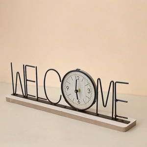 Creative Lettering Desktop Clock Metal Iron And Wood Table Clock For Home Office Decor Modern Minimalist Style