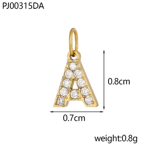 Gold plated letter A pendant with clear cubic zirconia for necklaces and earrings