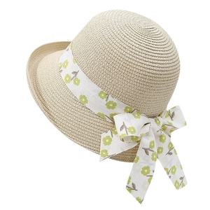Chapeau de soleil en paille avec ruban de dentelle florale et joli nœud pour femme