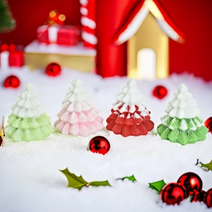 Miniature 3D Christmas tree figurines in red and green for festive DIY desktop decor