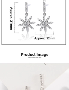 Close-up of starburst drop earrings with cubic zirconia, height 21mm and width 12mm