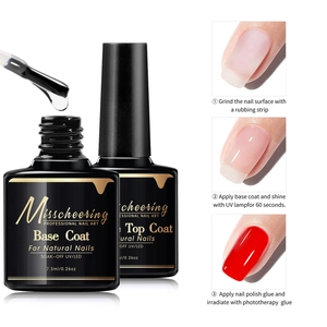 Detail of 7.5ml UV LED base and top coat with step-by-step professional nail application guide
