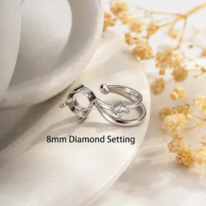 Base per anello in argento S925 per fai-da-te con castone da 8mm e zircone lucido