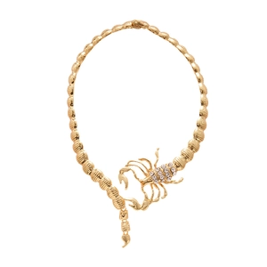 Collier ras de cou scorpion doré en métal avec strass brillants pour femme