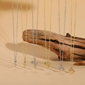 Copper Zircon Snake Dolphin Pendant Necklace 14K Gold Plated Choker Clavicle Chain Fashion Animal Jewelry For Women