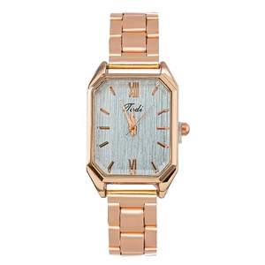 Orologio da donna al quarzo quadrato in oro rosa con quadrante spazzolato e cinturino