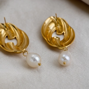 Elegant 18K gold plated stainless steel earrings with natural freshwater pearls for women