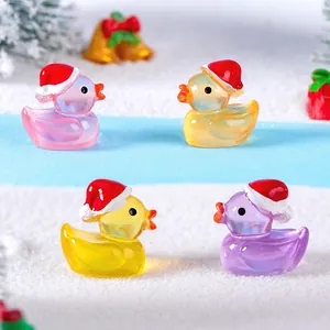 Luminous Christmas duck figurines in gradient resin for holiday micro landscape decor