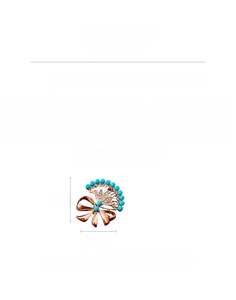 Detailed view of vintage bow fan brooch with blue beads and measurements in centimeters