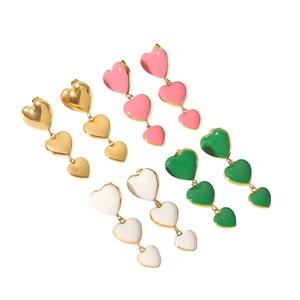 Boucles d'oreilles pendantes cœur en acier inoxydable doré 18K rose vert blanc