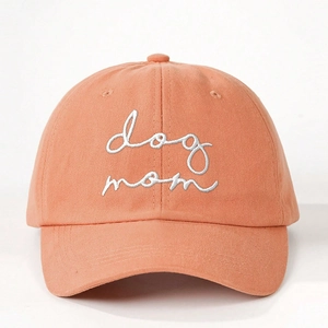 Orange-rosa Baumwoll-Baseballkappe mit weißer Dog Mom Stickerei und Verstellriemen
