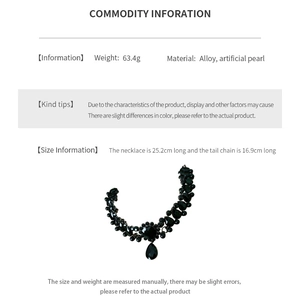 Detailed spec sheet showing material alloy, artificial pearl, and weight of vintage necklace