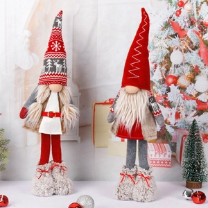 Christmas Gnome Plush Doll Standing Tomte Knitted Fabric Long Leg Handmade Holiday Desktop Home Decor Gift