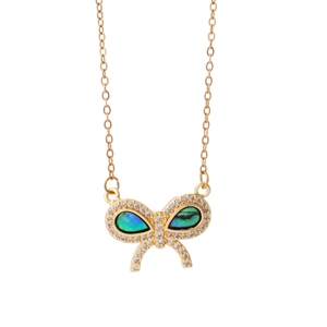 Elegant gold titanium steel necklace with a zircon-inlaid butterfly shell pendant