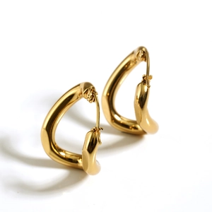 Elegant gold irregular geometric earrings with polished metallic fluid organic design