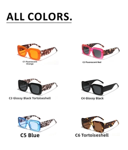 Detailed grid view showcasing six colorful square frame sunglasses in vibrant jelly tones