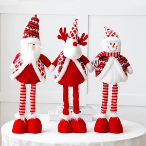 Christmas Telescopic Doll Ornaments Standing Santa Snowman Reindeer Knit Plush Fabric Home Festive Decoration