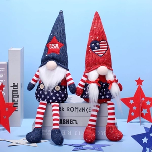 Patriotic Gnome Ornament USA Flag Knitted Faceless Doll With Stars And Stripes Sequins July Fourth Home Decoration