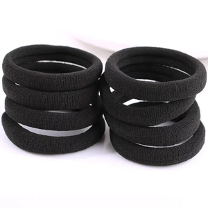 Detailed view of black elastic hair ties featuring seamless woven texture and high elasticity
