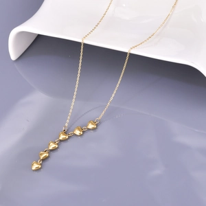 Retro Stainless Steel 18K Gold Plated Heart Y-Shaped Pendant Necklace For Women Asymmetric Water Wave Chain Jewelry Gift