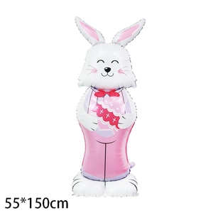 Easter inflatable white rabbit balloon with pink details and egg, size 55x150cm