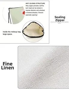 Close-up of fine linen floral toiletry bag with anti-slip alloy zipper and spacious interior