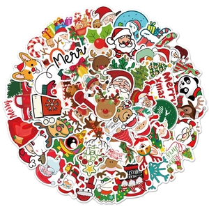 50-piece set of cartoon Christmas stickers featuring Santa, reindeer, and snowmen for DIY