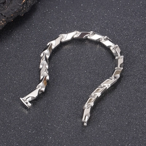 Minimalist silver stainless steel geometric link bracelet with folding clasp for men