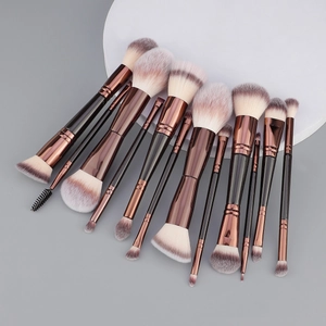 Professional 12pcs dual-ended makeup brush set with rose gold metal and soft bristles