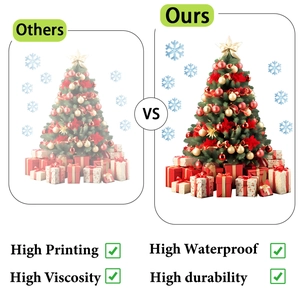 Detail showing high-definition printing and waterproof quality of Christmas tree stickers