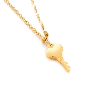 Heart Shaped Key Pendant Necklace Stainless Steel High Polished O Chain Minimalist Fashion Jewelry For Women