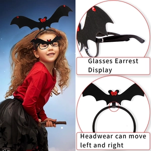 Halloween bat headband and glasses set for party costume, black non-woven bat accessories