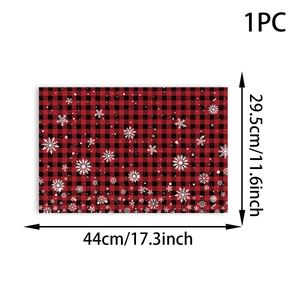 Rectangle red and black plaid Christmas placemat with snowflake pattern and size dimensions