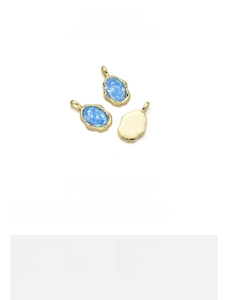 Detailed view of irregular opal pendant with 18K gold plated copper and product dimensions