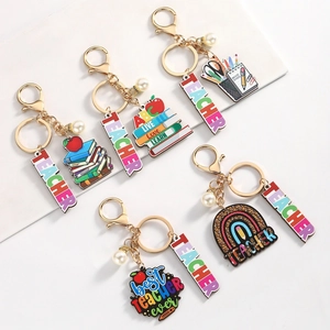 Teacher appreciation keychains set with colorful enamel pendants and pearl charms