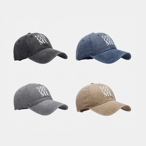 Baseball Cap Washed Cotton GOD GOT ME Letter Print Curved Brim Adjustable Vintage Distressed Retro Streetwear Hat