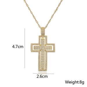 Detailed dimensions of 18K gold plated cross pendant necklace with micro-pave zircons