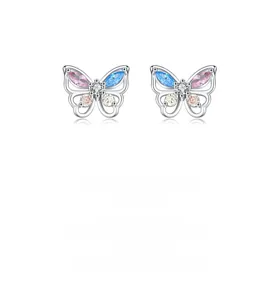 Details von 925 Silber Schmetterlingsohrringen mit farbenfrohen Zirkonia-Steinen in Rosa