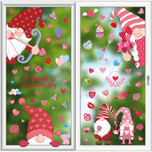 Valentine's Day Window Clings PVC Static Film Double Sided Gnomes Hearts Balloons Romantic Glass Stickers Home Decor