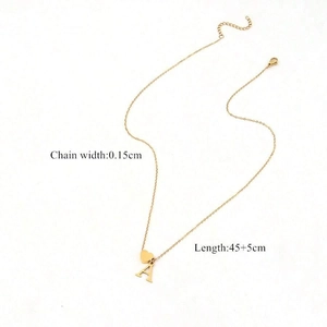 Golden heart necklace with letter A pendant and adjustable 45+5cm fine chain