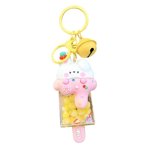 Cute bunny cream ice cream keychain with sweet lettering and fruit slice charms