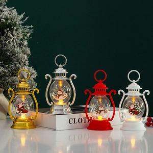 Vintage LED-Weihnachtslaterne mit Nikolaus und Schneemann in Gold, Silber und Rot Tönen
