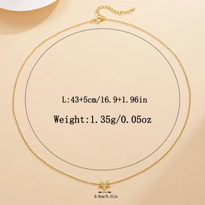 Detailed view of a gold star pendant necklace with dimensions and chain length specs