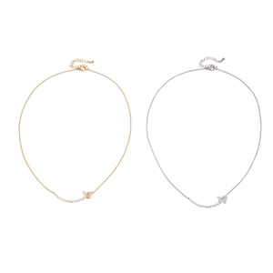 18k gold plated butterfly pendant necklace with pearls and zircon in gold and silver