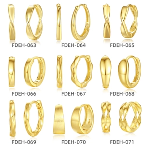 925 Sterling Silver Hoop Stud Earrings Geometric Gold Plated Cubic Zirconia Minimalist Fashion Jewelry For Women