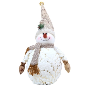 Christmas snowman plush doll with gold branch patterns and a sequined pointed hat decor