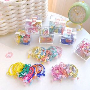 Girls Cute Cartoon Flower Bear Heart Charms Elastic Hair Ties Colorful Rubber Bands Boxed Accessories