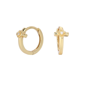 Elegant S925 sterling silver gold floral hoop earrings with sparkling zircon stones