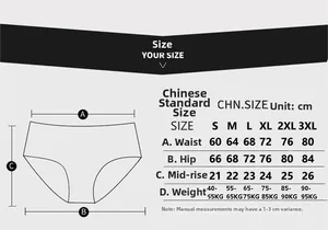 Size chart for women's ribbed cotton briefs with waist and hip measurement details