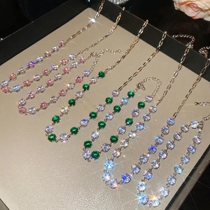 Sparkling cubic zirconia tennis bracelet set in silver finish with colorful gemstones
